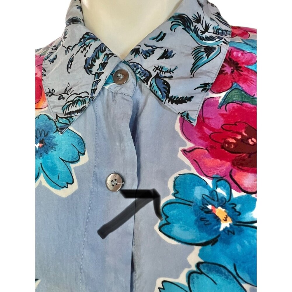 Carole Little Womens Silk Button-Up Shirt Dress 14 Island Prints Long Sleeve 80s - Picture 6 of 16